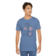 Unisex Short Sleeve Tee with Snake and Floral Design - Trendy Casual Wear