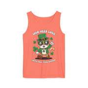 Who Needs Luck? Cat St. Patrick's Day Tank Top - Unisex Garment-Dyed T-Shirt