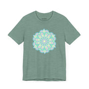 Zen Floral Mandala Unisex Jersey Tee - Soft Green Relaxed Fit Shirt