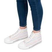 Pastel Striped Women's High Top Sneakers - Stylish & Comfortable Footwear for Everyday Wear