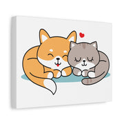 Adorable Cat and Dog Canvas Art - Cute Pet Lovers Wall Decor