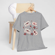 Retro Music Vibe Unisex Heavy Cotton Tee with Cassette and Guitar Design