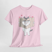 Cute Cat with Newspaper Unisex Heavy Cotton Tee - Fun and Cozy for Cat Lovers