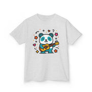 Kids Panda Guitar Tee - Cute Heavy Cotton T-Shirt for Music Lovers