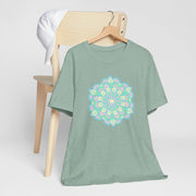 Zen Floral Mandala Unisex Jersey Tee - Soft Green Relaxed Fit Shirt