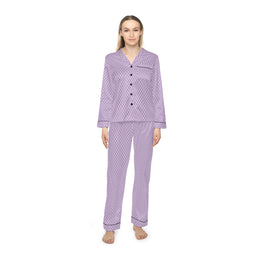 Elegant Women's Satin Pajamas Set - Lavender Pattern for Cozy Nights