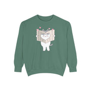 Cute Cat Reading Sweatshirt - Unisex Garment-Dyed Casual Wear