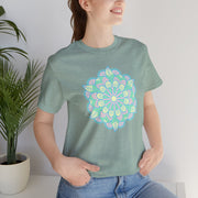 Zen Floral Mandala Unisex Jersey Tee - Soft Green Relaxed Fit Shirt