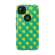 Floral Tough Google Pixel Phone Case - Vibrant Yellow Flowers on Green Background
