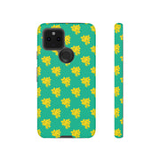 Floral Tough Google Pixel Phone Case - Vibrant Yellow Flowers on Green Background