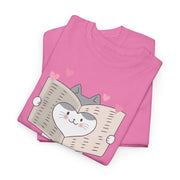 Cute Cat with Newspaper Unisex Heavy Cotton Tee - Fun and Cozy for Cat Lovers