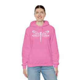 Pink Dragonfly Unisex Heavy Blend Hooded Sweatshirt – Cozy & Stylish Hoodie for Nature Lovers