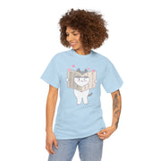Cute Cat with Newspaper Unisex Heavy Cotton Tee - Fun and Cozy for Cat Lovers