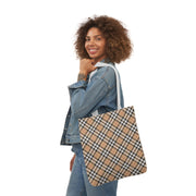 Stylish Plaid Canvas Tote Bag with 5-Color Straps