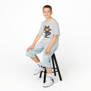 Skateboarding Cat Kids Heavy Cotton™ Tee - Fun & Playful T-Shirt for Young Skaters