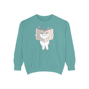 Cute Cat Reading Sweatshirt - Unisex Garment-Dyed Casual Wear
