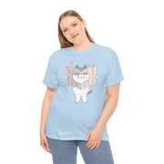 Cute Cat with Newspaper Unisex Heavy Cotton Tee - Fun and Cozy for Cat Lovers