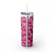Cute Stitch Character Skinny Tumbler with Straw - 20oz Floral Design