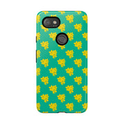 Floral Tough Google Pixel Phone Case - Vibrant Yellow Flowers on Green Background