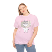 Cute Cat with Newspaper Unisex Heavy Cotton Tee - Fun and Cozy for Cat Lovers