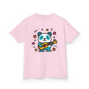 Kids Panda Guitar Tee - Cute Heavy Cotton T-Shirt for Music Lovers