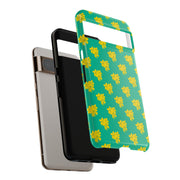 Floral Tough Google Pixel Phone Case - Vibrant Yellow Flowers on Green Background