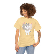 Cute Cat with Newspaper Unisex Heavy Cotton Tee - Fun and Cozy for Cat Lovers