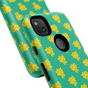 Floral Tough Google Pixel Phone Case - Vibrant Yellow Flowers on Green Background
