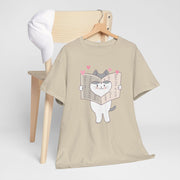 Cute Cat with Newspaper Unisex Heavy Cotton Tee - Fun and Cozy for Cat Lovers