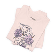 Unisex Short Sleeve Tee with Snake and Floral Design - Trendy Casual Wear