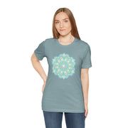 Zen Floral Mandala Unisex Jersey Tee - Soft Green Relaxed Fit Shirt