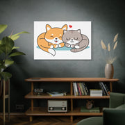 Adorable Cat and Dog Canvas Art - Cute Pet Lovers Wall Decor