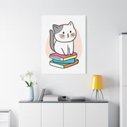 Cute Cat on Books Canvas Print – Whimsical Wall Art for Cat Lovers