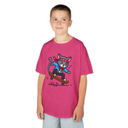 Skateboarding Cat Kids Tee - Fun Heavy Cotton T-Shirt for Young Adventurers