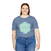 Zen Floral Mandala Unisex Jersey Tee - Soft Green Relaxed Fit Shirt