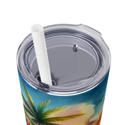 Tropical Beach Skinny Tumbler with Straw - 'Live Laugh Relax' - 20oz Insulated Drinkware