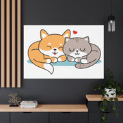 Adorable Cat and Dog Canvas Art - Cute Pet Lovers Wall Decor