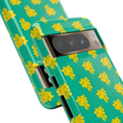 Floral Tough Google Pixel Phone Case - Vibrant Yellow Flowers on Green Background