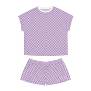 Cozy Women's Short Pajama Set in Purple Herringbone Pattern