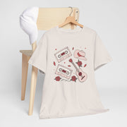 Retro Music Vibe Unisex Heavy Cotton Tee with Cassette and Guitar Design