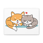 Adorable Cat and Dog Canvas Art - Cute Pet Lovers Wall Decor