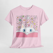 Whimsical Cat Reading Unisex Tee - Perfect for Cat Lovers & Bookworms