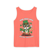 Who Needs Luck? Cat St. Patrick's Day Tank Top - Unisex Garment-Dyed T-Shirt