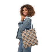 Stylish Plaid Canvas Tote Bag with 5-Color Straps