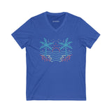 Tropical V-Neck Tee, Relaxed Beach Style Shirt, Summer Fashion Top, Vacation Must-Have, Nature Lover Tee, Unisex Casual Wear