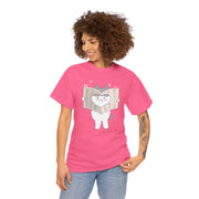 Cute Cat with Newspaper Unisex Heavy Cotton Tee - Fun and Cozy for Cat Lovers
