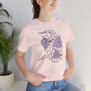 Unisex Short Sleeve Tee with Snake and Floral Design - Trendy Casual Wear