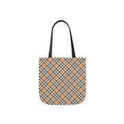 Stylish Plaid Canvas Tote Bag with 5-Color Straps