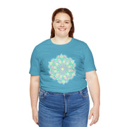 Zen Floral Mandala Unisex Jersey Tee - Soft Green Relaxed Fit Shirt