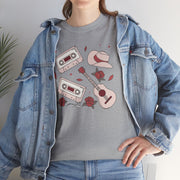 Retro Music Vibe Unisex Heavy Cotton Tee with Cassette and Guitar Design